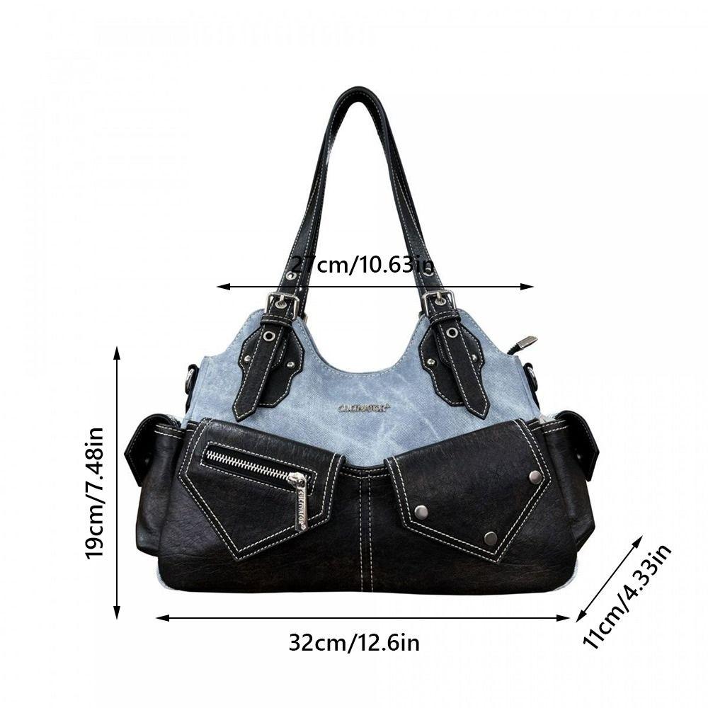 Casual PU Leather Shoulder Bag Large Capacity Crossed Color Cowboy Backpack Multifunctional Underarm Bag Street Style