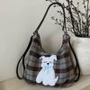 Korean Version of Large-capacity High-value Tote Bag 2025 Autumn New Plaid Plush Dog Casual Fashion Shoulder Bag