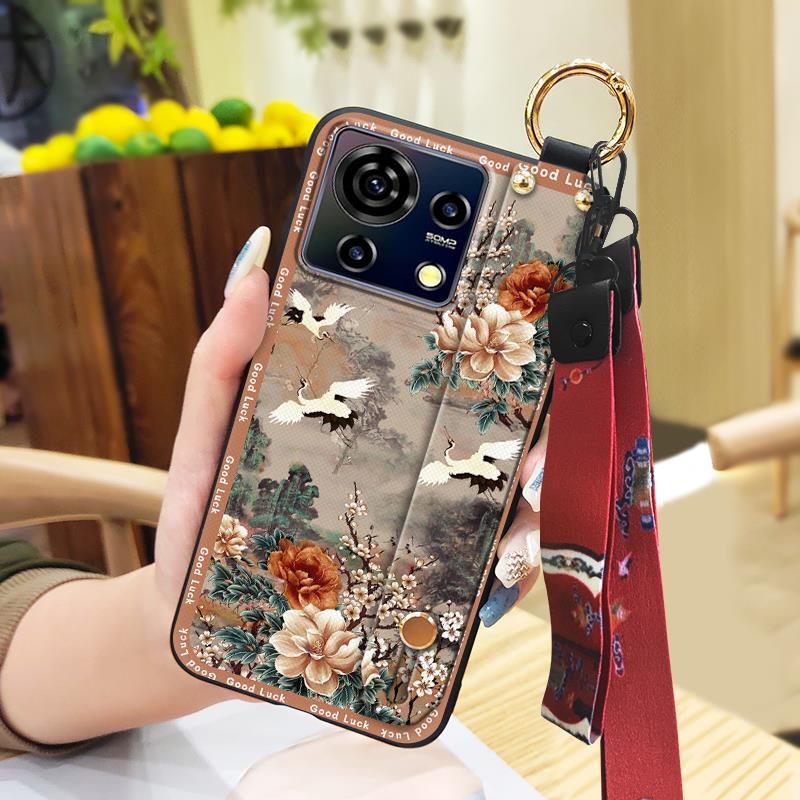 Protective Soft case Phone Case For ZTE Blade V50 Vita Fashion For Mom Shockproof Wristband Elderly lady Wrist Strap