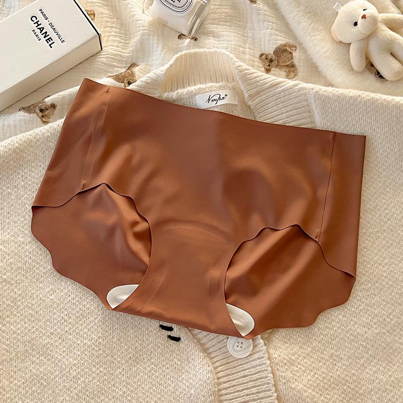 Women's Summer Thin 10A Antibacterial Breathable Ice Silk Cool Feeling High Elastic Non Trace Milk Skin Mid Waist Underwear