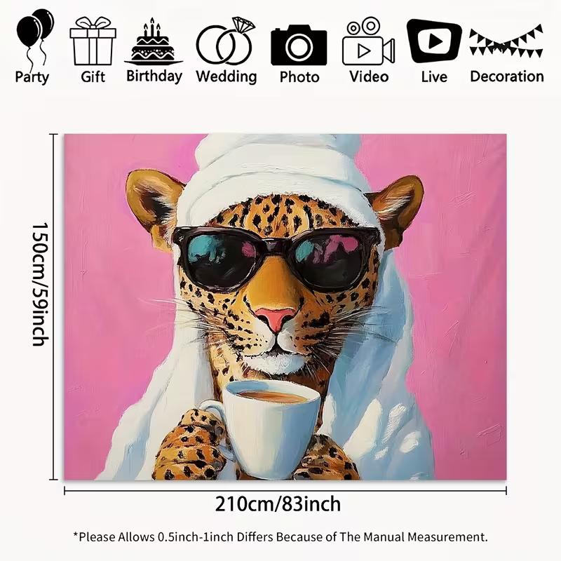 2D Leopard with Sunglasses & Coffee Backdrop for Bedroom Decor and Girly Party