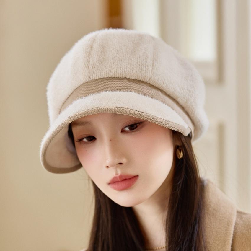 Fleece Warm Octagonal Hat Women's Autumn and Winter Outdoor Windproof Ear Protection Beret British Retro Cap
