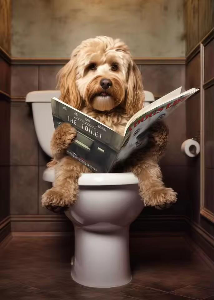Canvas Print Wall Art for Pet Lovers,for Home Decor Bedroom,Kitchen,Living Room,Bathroom, Hotel 1pc Playful Dachshund On Toilet