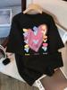 Casual Women's T-shirt Clothing Street Tops Tees Aesthetic Clothes T-Shirt with Heart and Flower Print Harajuku Short Sleeve