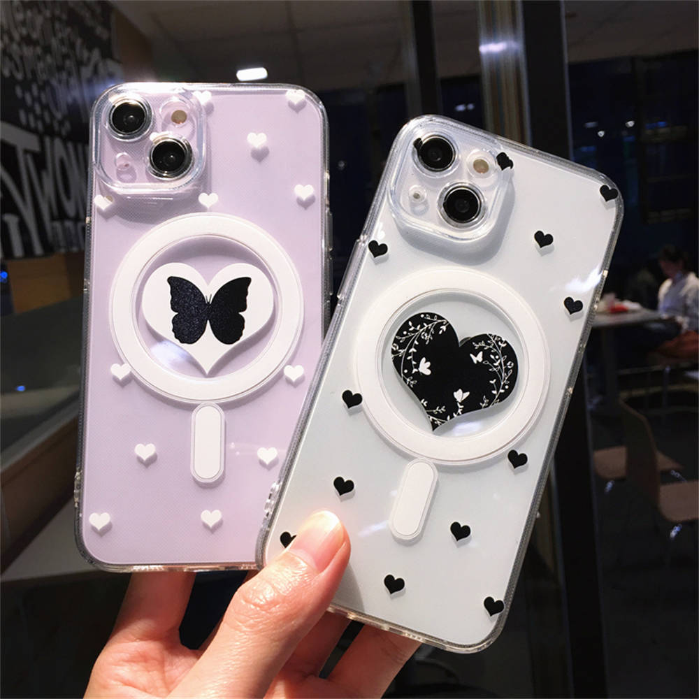 Wireless Charge Batterfly Love Heart Phone Case For Iphone 14 13 12 11 Pro Max 14 Plus 14pro Shockproof Bumper Soft Clear Cover