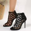 Sexy Fish Head High Heel Fine Heel Hollow Rivets Back Zipper Female Sandals Large Size Roman Women's Shoes