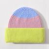Color Matching Rabbit Plush Wool Hat Double-layer Flipped Brim Versatile Knitted Hat Warm Autumn and Winter Fashion Windproof Striped Hat Women