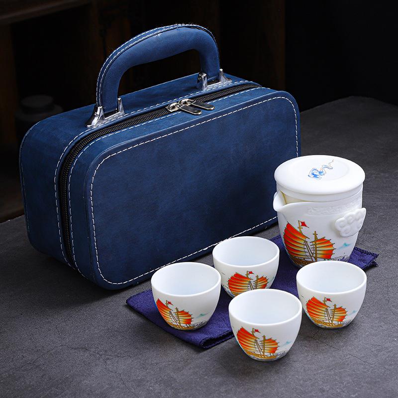 Ceramic Express Cup, Vegetarian Suet Jade Porcelain, Portable Travel Tea Set, Business Mid-Autumn Festival Gifts