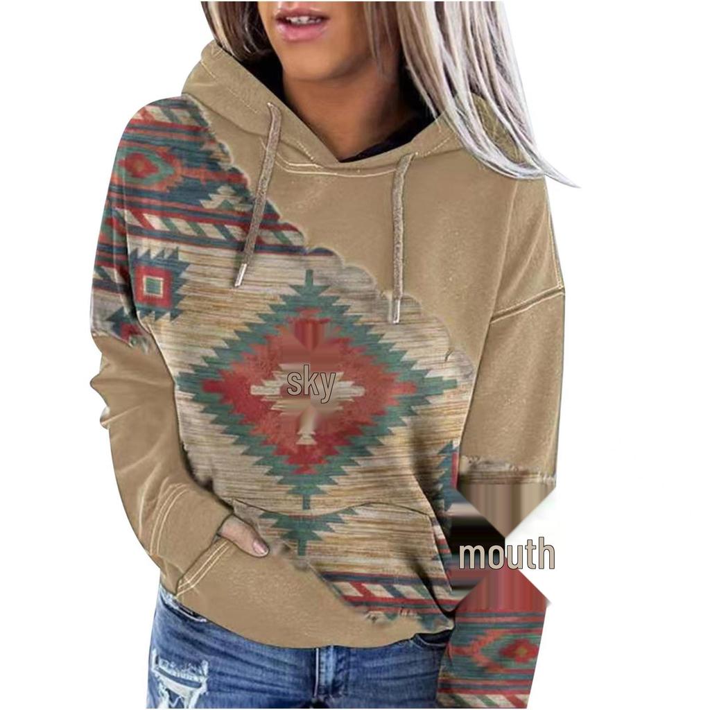 2026 Autumn/Winter Women's Ethnic Style Print Sweatshirt - European & American Fashion