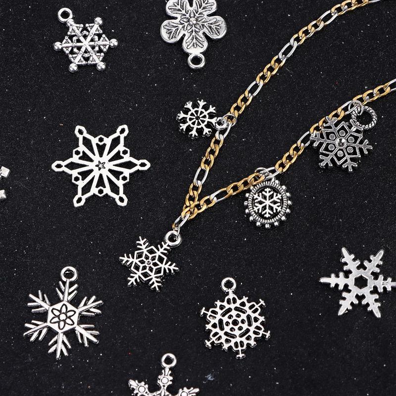 100 Pieces Christmas Snowflake Charms Assorted Snowflake Silver Charms Alloy Ant