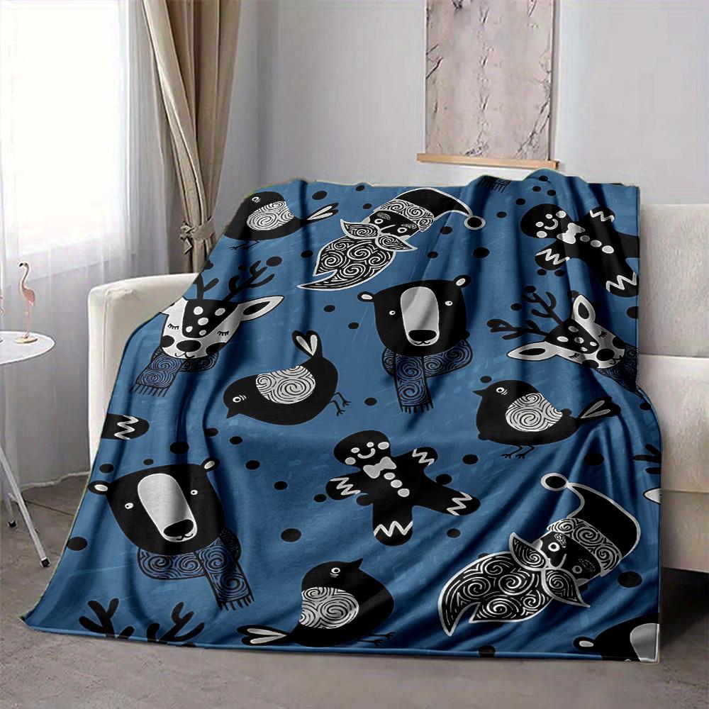 1pc Winter Animals Print Blanket Lightweight Flannel Throw Blanket For Sofa, Bed, Living Room, Office, Outdoor Travel, Camping, Soft All-Season Throw