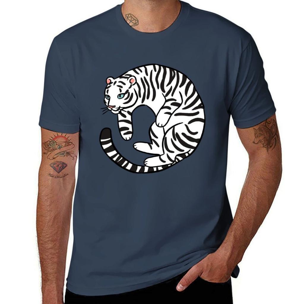 Cute white tiger illustration TShirt Festival Casual Short Sleeve