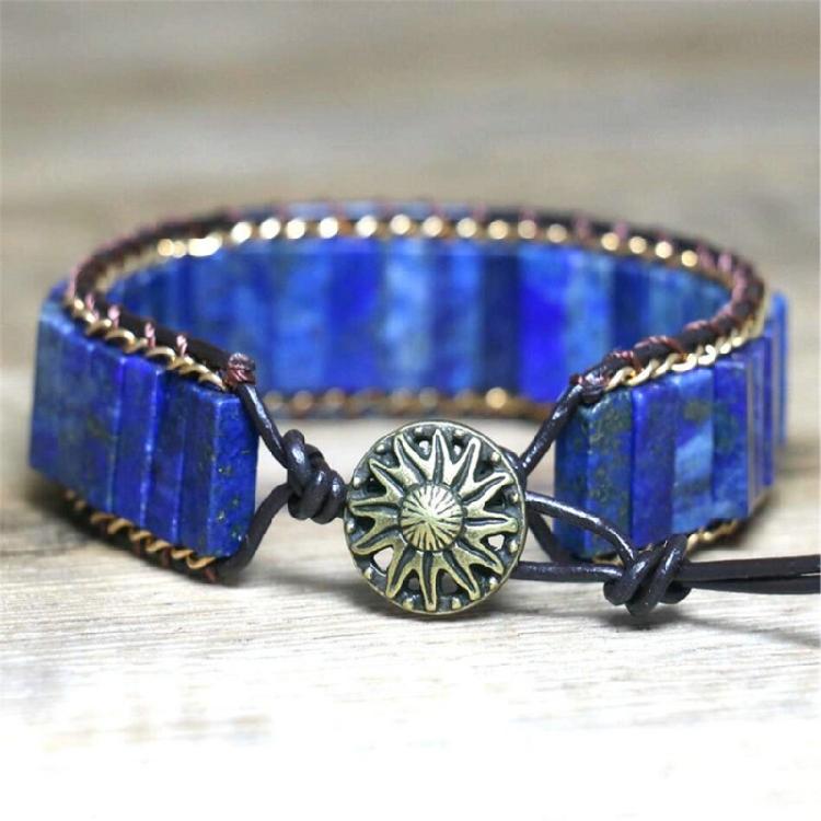 Lapis Lazuli Armband Guldkedja Flätat Armband Justerbart Handledstillbehör Mode Armbandskedja Perfekt Present till Kvinna