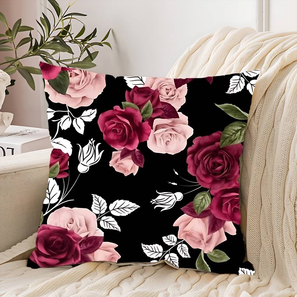 Red Rose Flowers Pillow Case Throw Pillow Cover Nordic Vintage Style Cushion Covers Home Living Room Sofa Couch Seat Decor