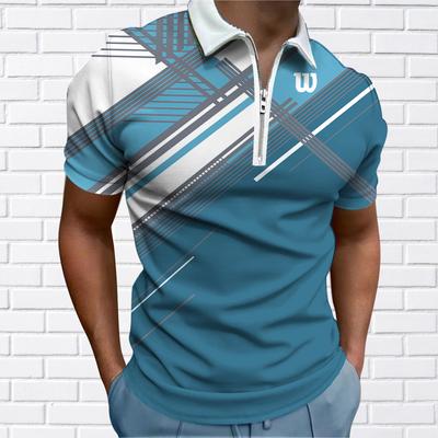 Herrenhemd Polo Casual Reißverschluss Kurzarm Mode Lässig Reißverschluss Sommer Frühling Normale Passform 3D Dünne Linien Druck Hemd