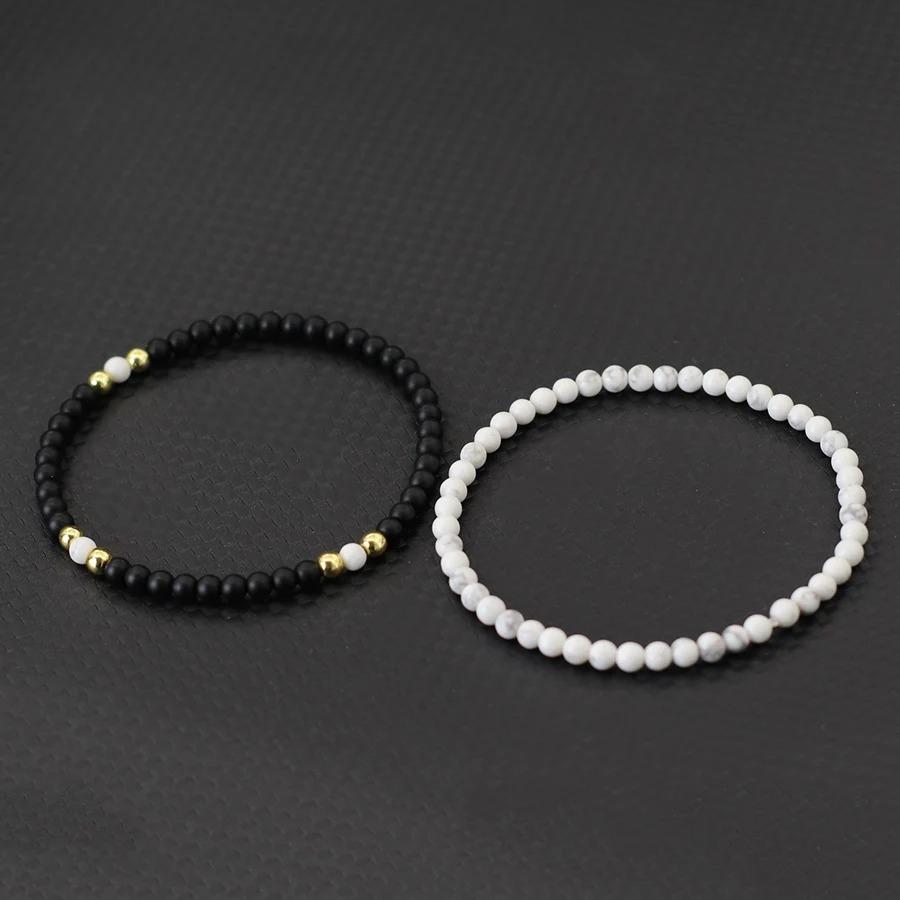 Unique 2Pcs/Set Beaded Bracelet Men 4mm Samll Stone Tiger Eyes Howlite Malachite Braslet Homme Perfect Gift For Boyfriend Joias