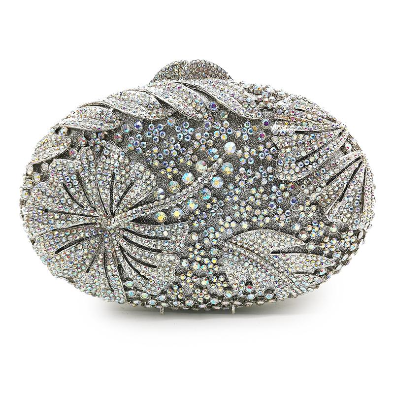 WHTUOHENG Crystal Evening Purse Bags For Women Diamond Flower Bags Gold/Silver Party Wedding Handbag Dinner CocktaiL Clutches