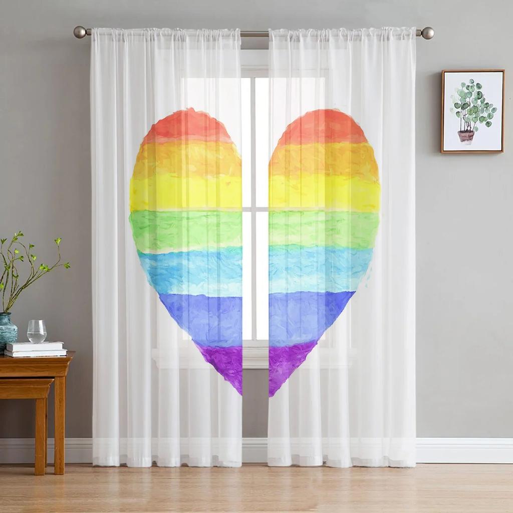 Lgbt Pride Love Chiffon Sheer Curtains for Living Room Bedroom Home Decoration Window Voile Tulle Curtain Drapes