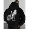 Men Casual Hooded Sweatshirt, Geometric Letter Graphic Print Hoodie, Polyester Knit Fabric Regular‑Fit Pullover Hoodie for Daily Wear