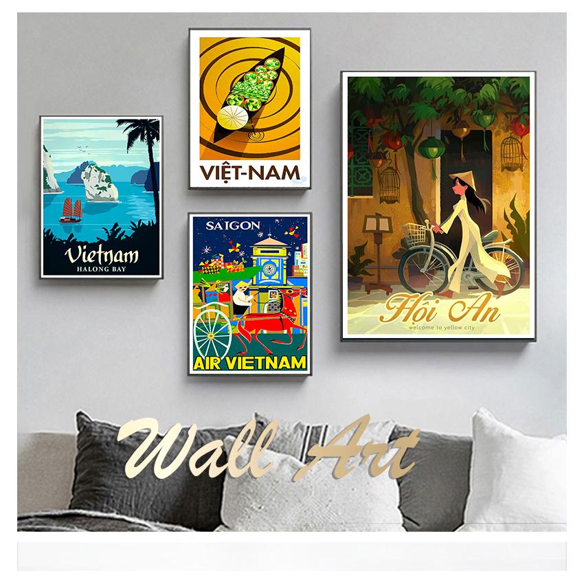 Şehir Seyahat Tuval Resimleri Vintage Duvar Kraft Posterler Kaplamalı Duvar Çıkartmaları Ev Dekor Hediye Vietnam Su Pazarı Hoi an Sarı Çerçeve Yok