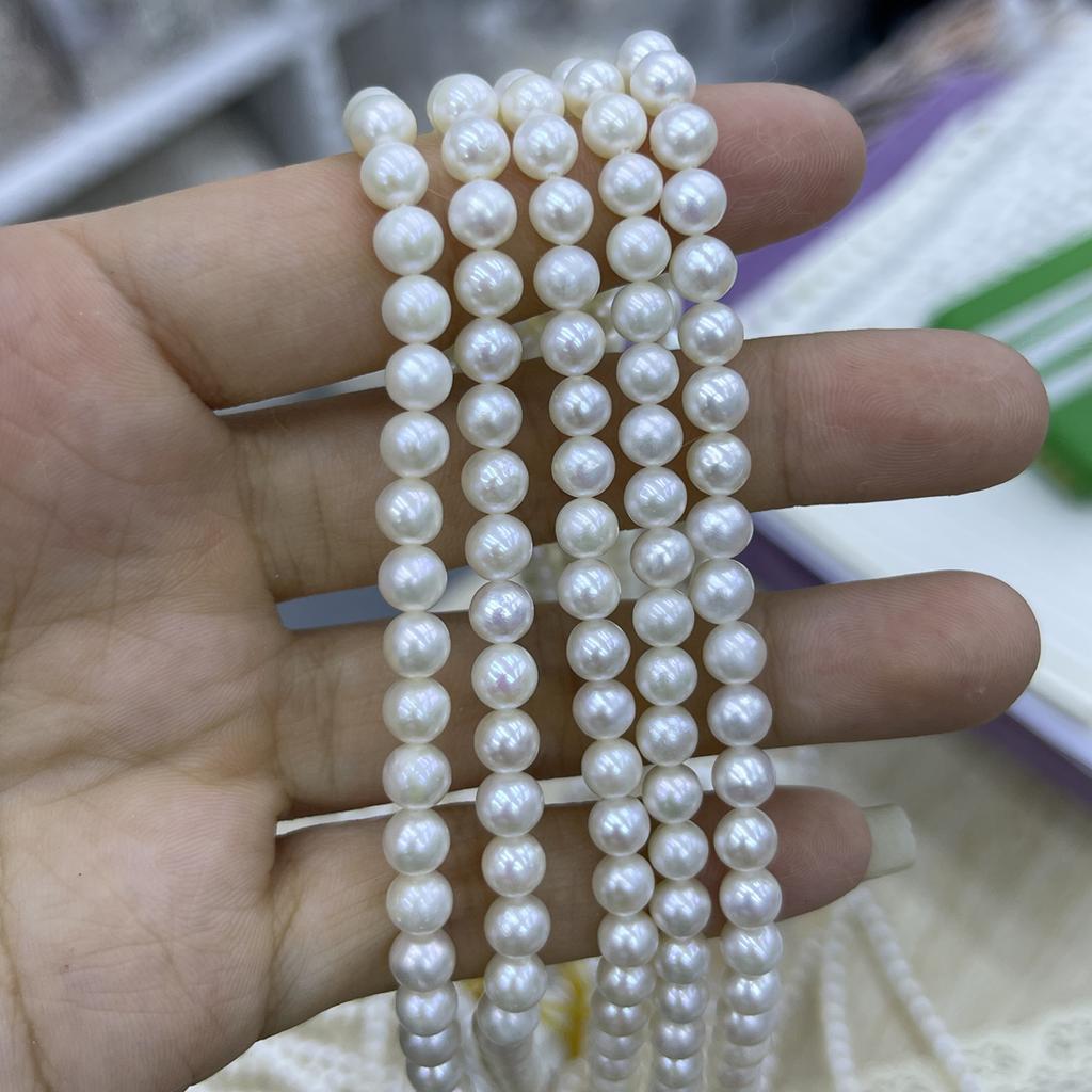 1String, White Natural Freshwater Pearls, Handmade Near Round Pearl Beads for Jewelry Making DIY Crafts (Beads 5-6mm, Length 36cm)