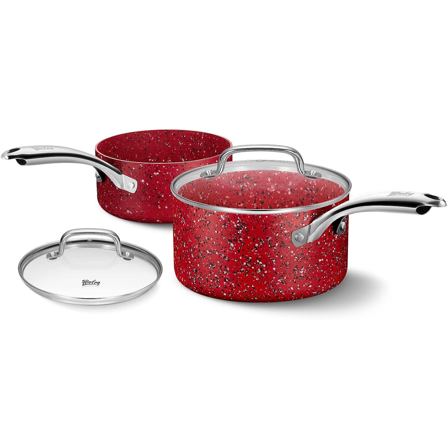 

Набор из 2 сковородок с антипригарным покрытием и стеклянными крышками, кастрюля для тушения, набор посуды, сковорода, кастрюля с антипригарным покрытием, кухонная утварь для готовки