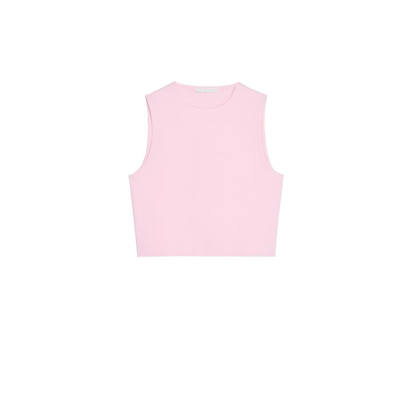 Spring and Summer New Women's Clothing American Casual Style Easiest for Match round Neck Sleeveless Cotton Short Tops 2335353