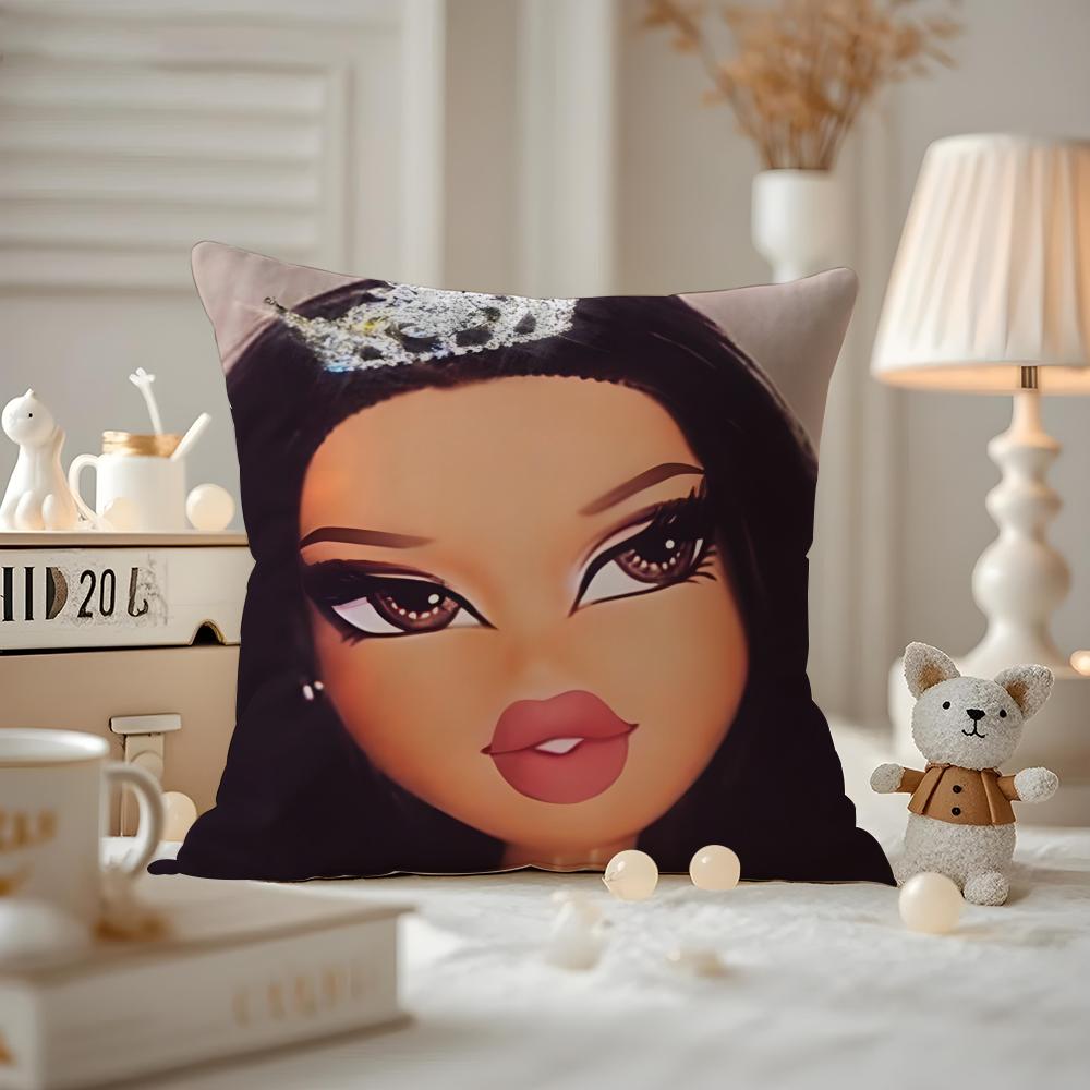 BBratzZ Fashion mMask gGirl Cushion Cover Antidustmite Pillowcase Invisible Zipper Silky Short Plush Sofa Cushion Cover