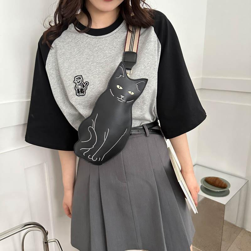 Modische spirituelle dreidimensionale Linienstruktur Cartoon-Katze Umhängetasche Schultergurt Verstellbare Damen-Umhängetasche Brusttasche