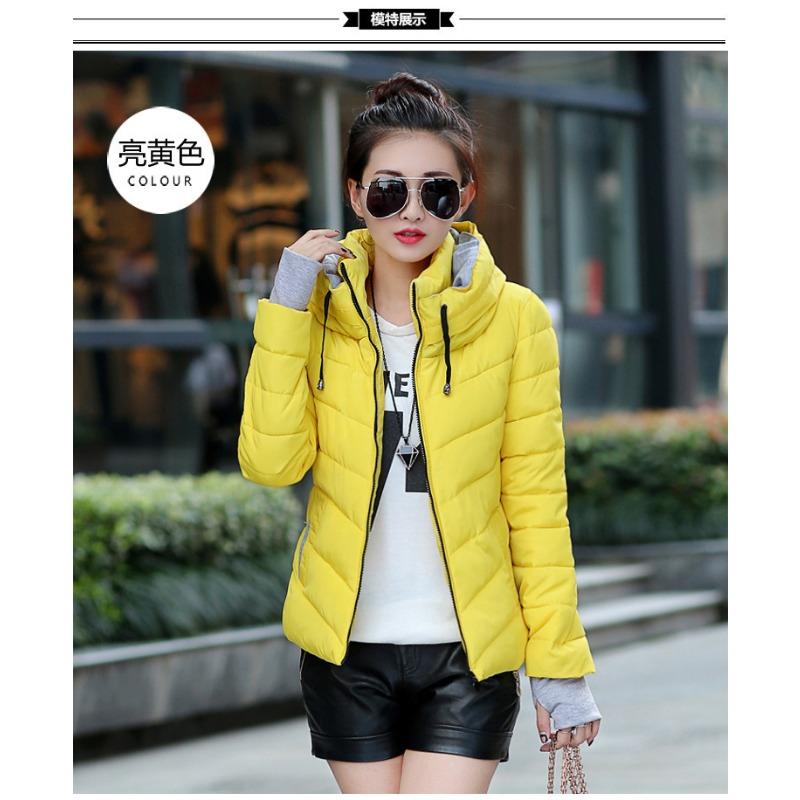

Пуховик женский короткий зимний со стойкой воротником модный приталенный женские перчатки хлопковая куртка M жёлтый