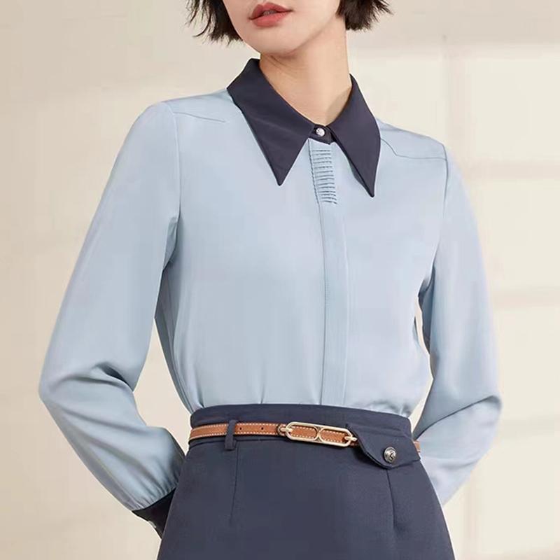 

Women Blouses Shirts 2025 Spring Long Sleeve Women Blouse Shirt Turn Down Collar Office Lady Chiffon Blouse Shirt Women Tops J839 XL синій