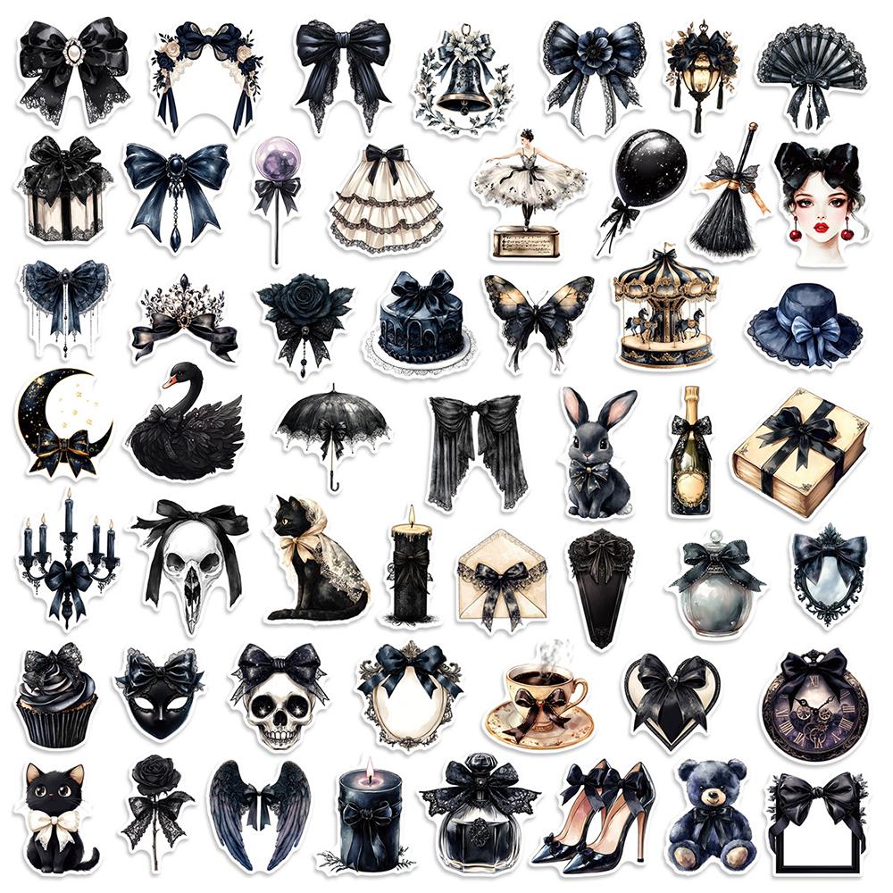10/30/50pcs Dark Gothic Bowknot Cartoon Stickers Aesthetic Decoration Decals DIY Phone Stationery Guitar Waterproof Sticker Toys