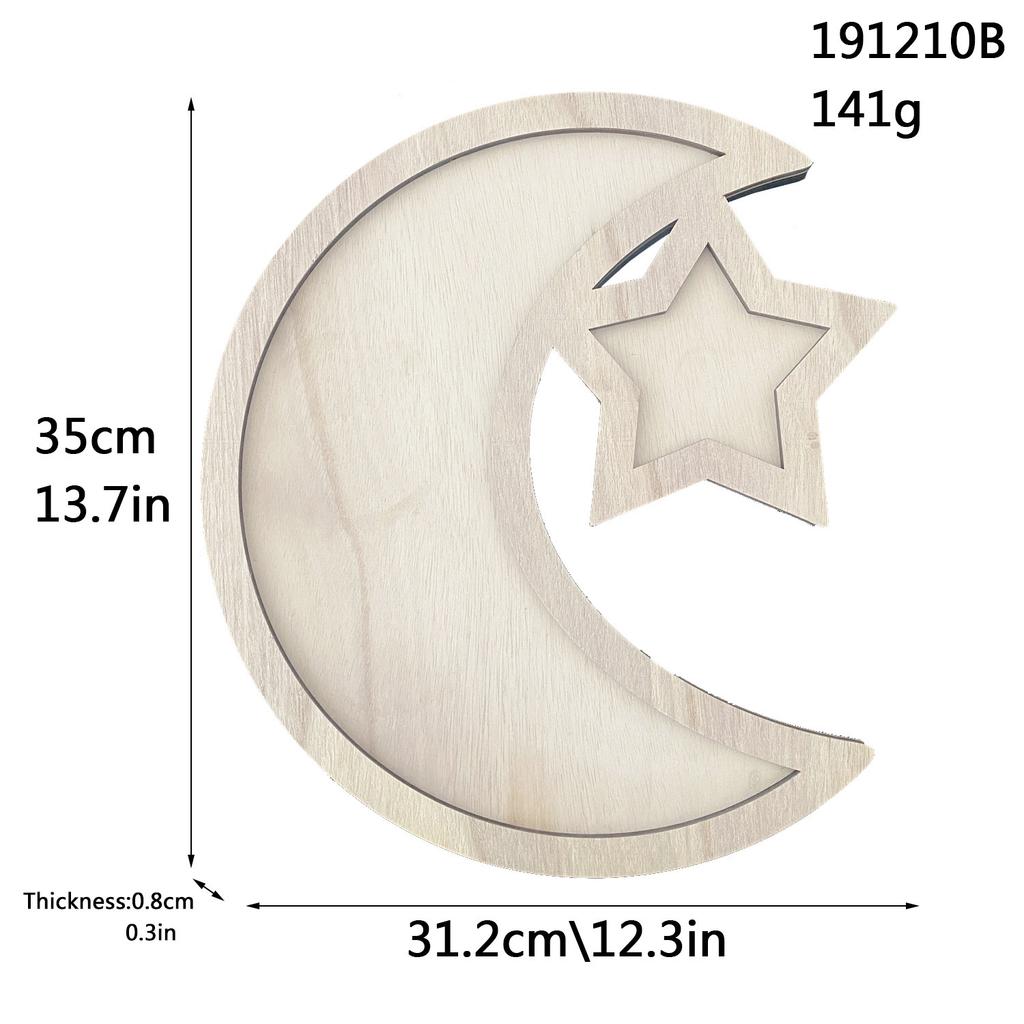 Wooden Ramadan Moon Star Tray Dessert Snack Plate Islamic Muslim Holiday Decoration For Home Decor Birthday Party Festival