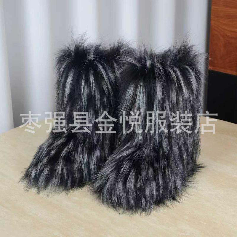 Fox Fur Snow Boots Autumn and Winter Warm and Cold Thickened Medium Tube Imitation Fur Boots Fashion Wool Boots