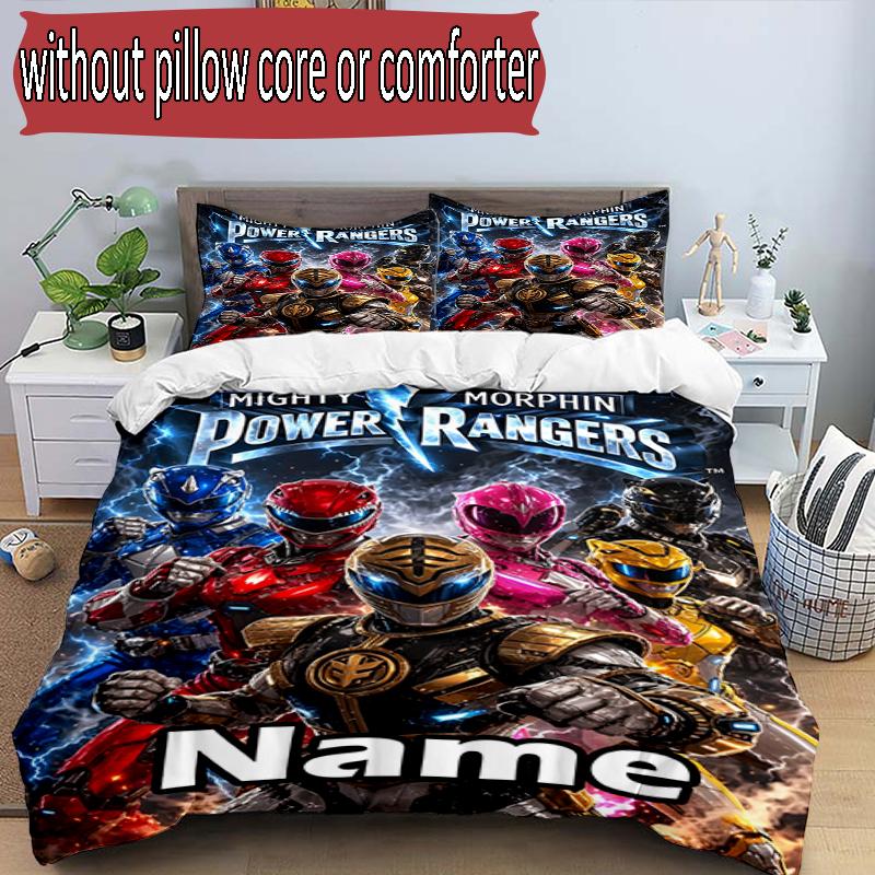 Sada 3ks povlaků na přikrývku (1 * Povlak na přikrývku + 2 * Povlak na polštář, Bez jádra), Vlastní jméno Mighty Morphin Power Rangers Vzor Povlečení, Domácí Dekorace Ložnice Gi