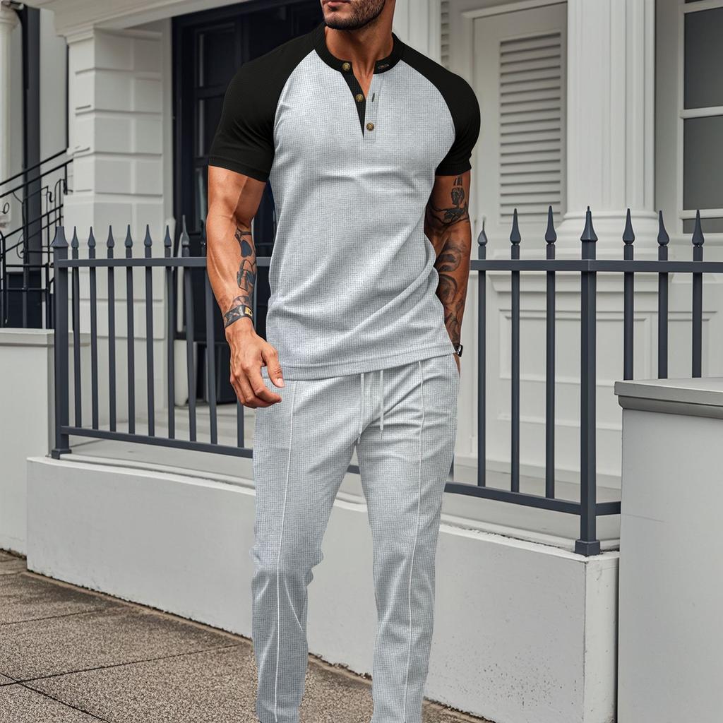 Summer Men's Casual Round Neck Short Sleeved Pants Set