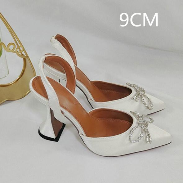 2025 Satin High Heels Women'S Bow Sexy Rhinestone Pointe Women'S Shoe Wine Glass Everything Stylish