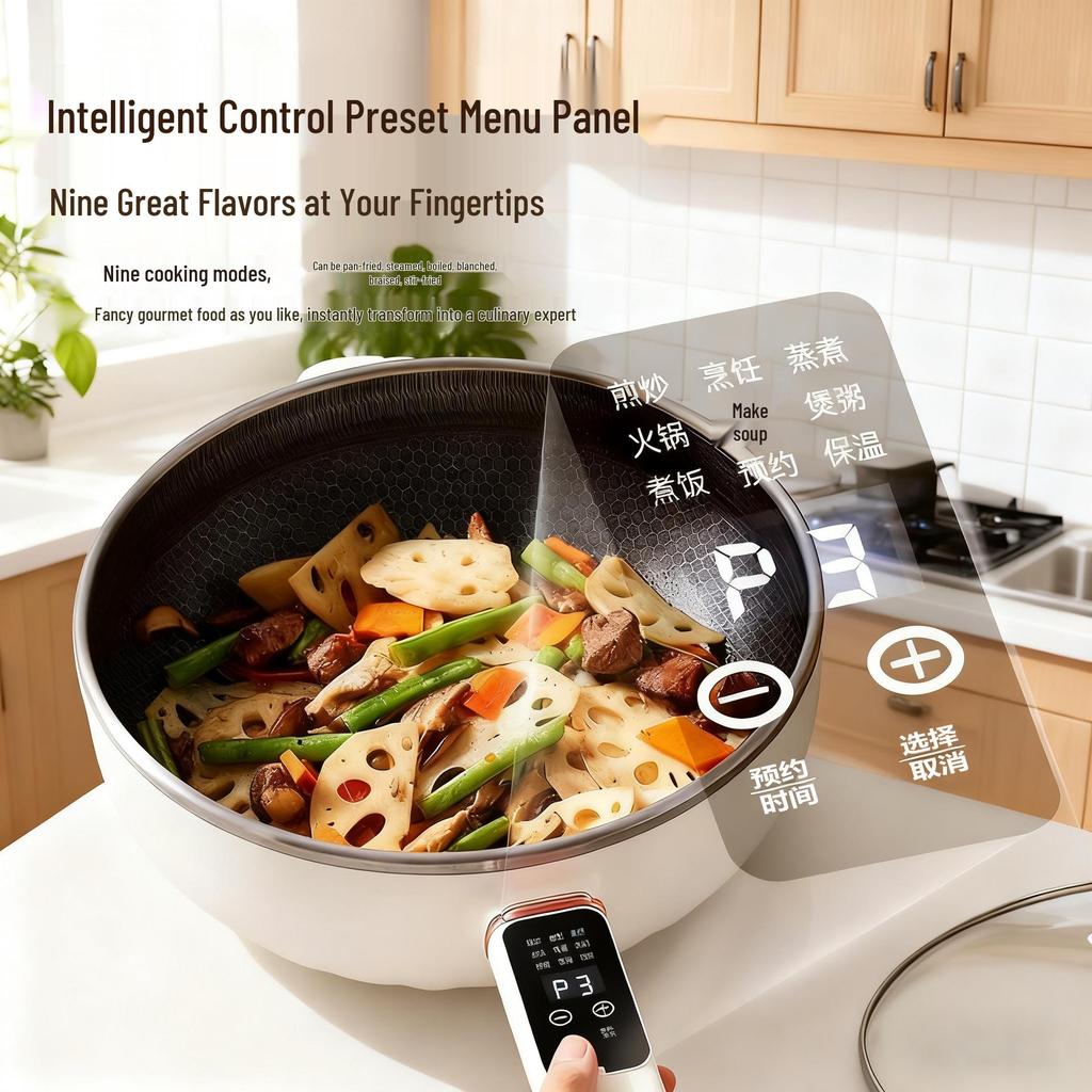 Smart Non-Stick All-in-One Electric Stir-Fry Wok and Cooking Pot for Dorms and Households
