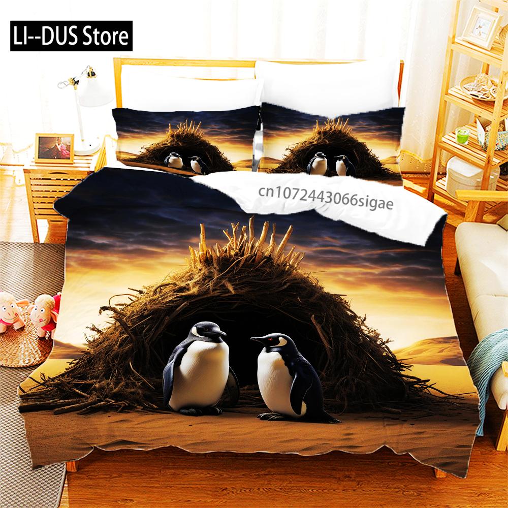 

2/3pcs Penguin Bedding Set 3D Pattern Printing, Soft And Healthy Skin-friendly, Bedding Set*1+Pillowcase*1/2, Without Core EU single(135x200cm)