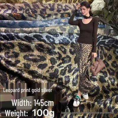 Leopard Samt Metallic Silber Glitzer Kleiderstoff - Mode Kostüm Performance Material