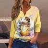 Women's T-Shirt Print Button 3/4 Sleeve Daily Weekend Fashion Basic V-Neck Regular Top