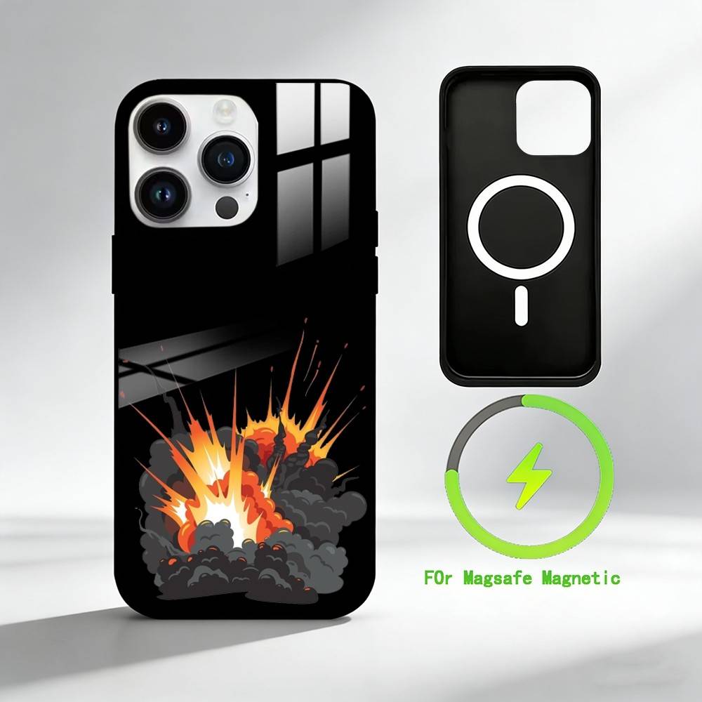 S-Stilistisk explosion Fodral för iPhone 17 16 15 14 13 12 Pro Max Plus för Spegel Trådlöst Magnetiskt Skydd