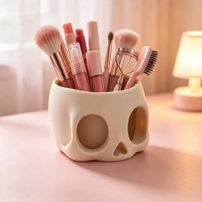 Retro Art Skull Shaped Pen Pencil Holder Home Office Desk Makeup Supplies Office Organizer Accessory Prop