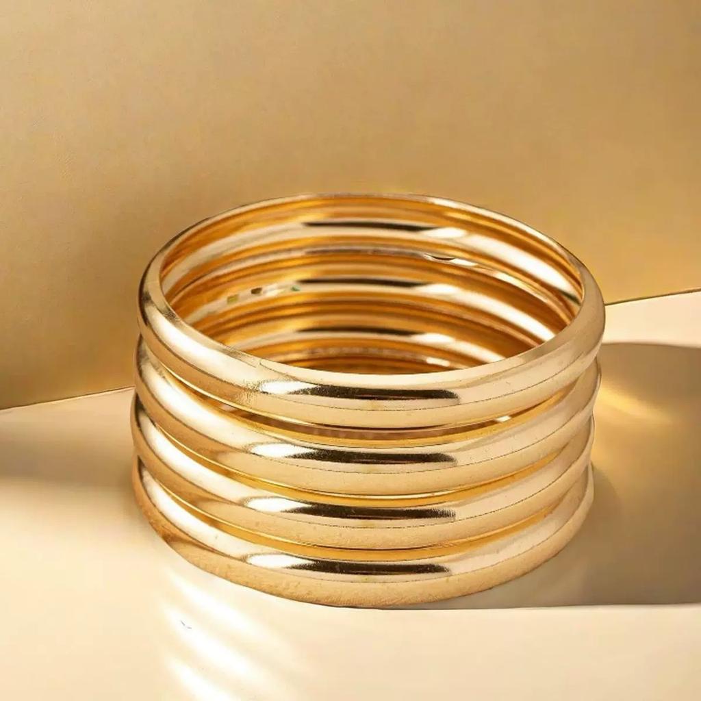4 Metal Simple Plain Ring Narrow Gloss Bracelet Gold Fashion Bracelet Women'S Stacking Wear Niche Personalized Bracelet Set