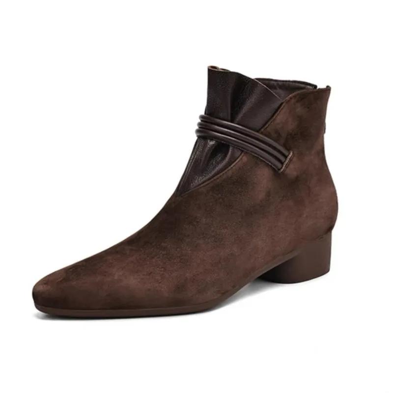 Fashion 2025 High Quality Ladies Shoes Ankle Women's Boots Classics Modern Boots Women Pointed Toe Med Heel Back Zip Shoes Women Zapatos