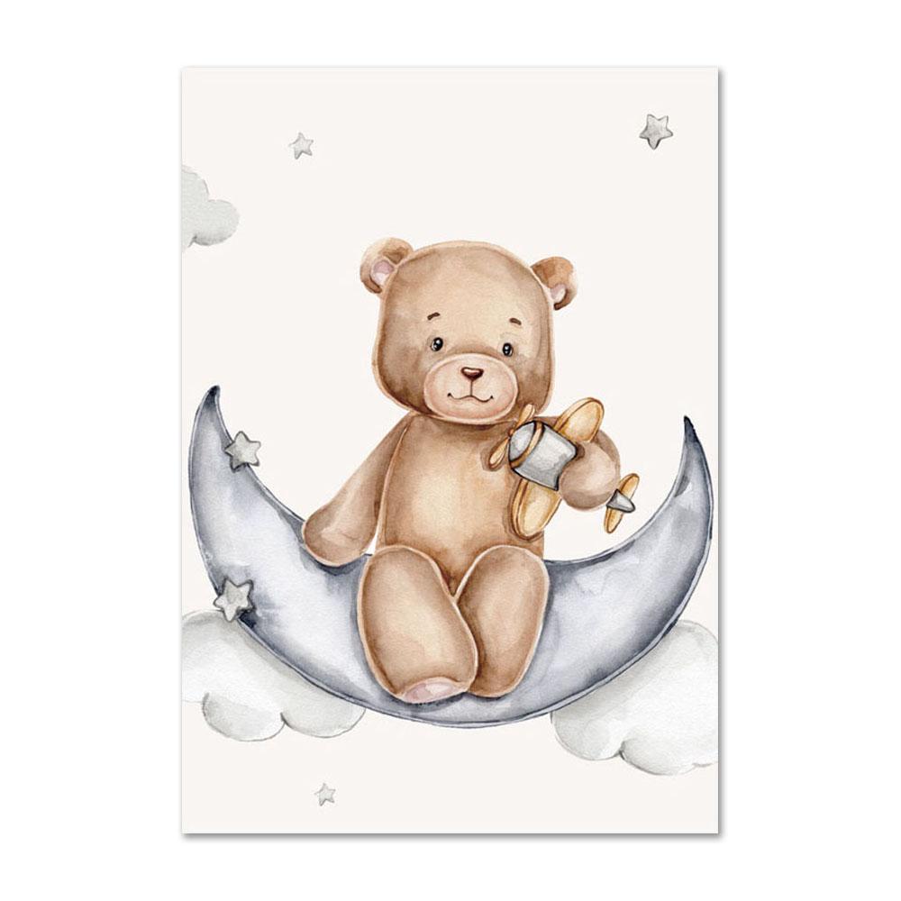 Personalized Nursery Wall Art Poster and Prints Customized Wall Art Cartoon Bear Moon Rainbow Cloud Star Canvas Painting Picture