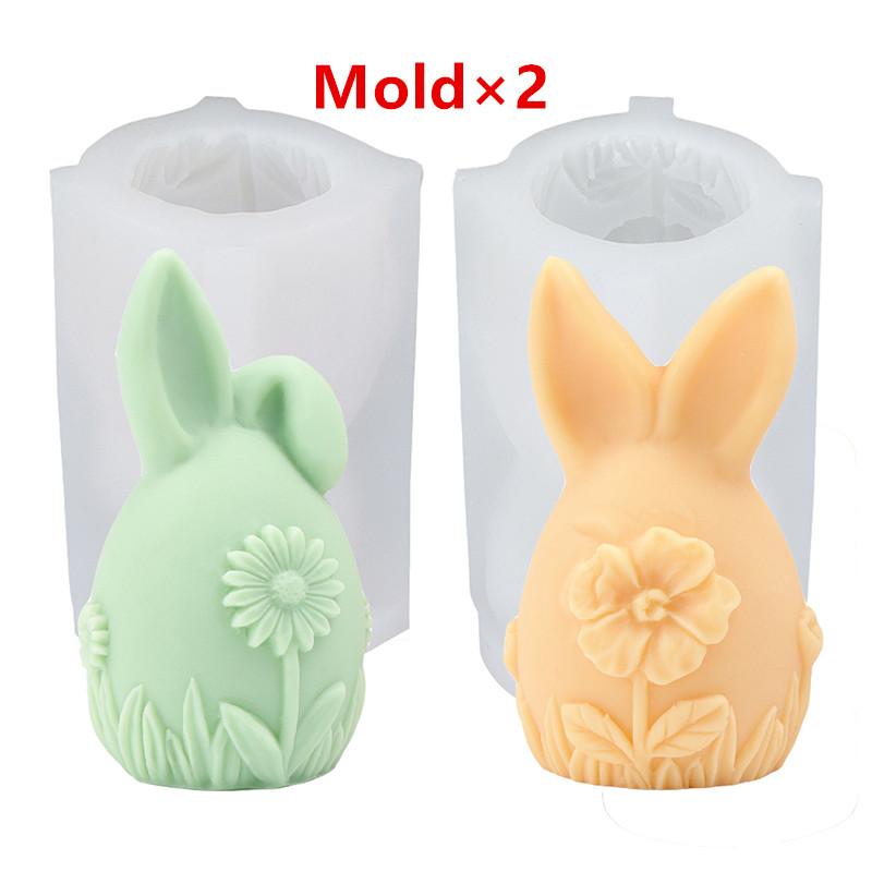 3D Easter Bunny Egg with Flowers Silicone Candle Mold DIY Rabbit Ear Round Egg with Daisy Hibiscus Flowers Candles Gypsum Crafts