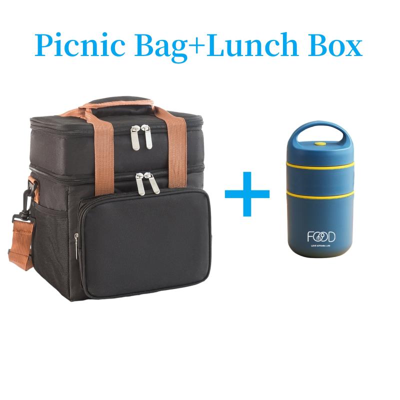 Çift Katmanlı Yalıtımlı Öğle Yemeği Çantası Yüksek Kapasiteli Piknik Bento Kutusu Yemek Kese Gıda Termal Soğutucu Teslimat Çantaları Kadın Erkek için