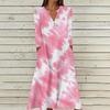 Women's Summer Casual V-Neck Button Vintage Floral Print Three-quarter Sleeve Long Dress With Pockets