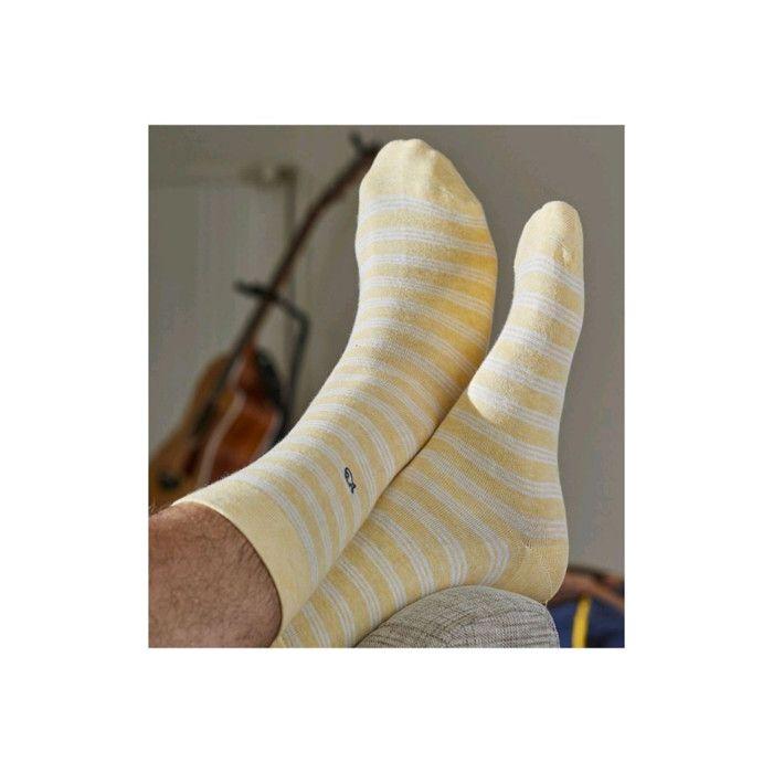 Chaussettes - BILLYBELT - Jaune/Blanc - Coton peigné - Taille unique 41-46 - Mi-mollet